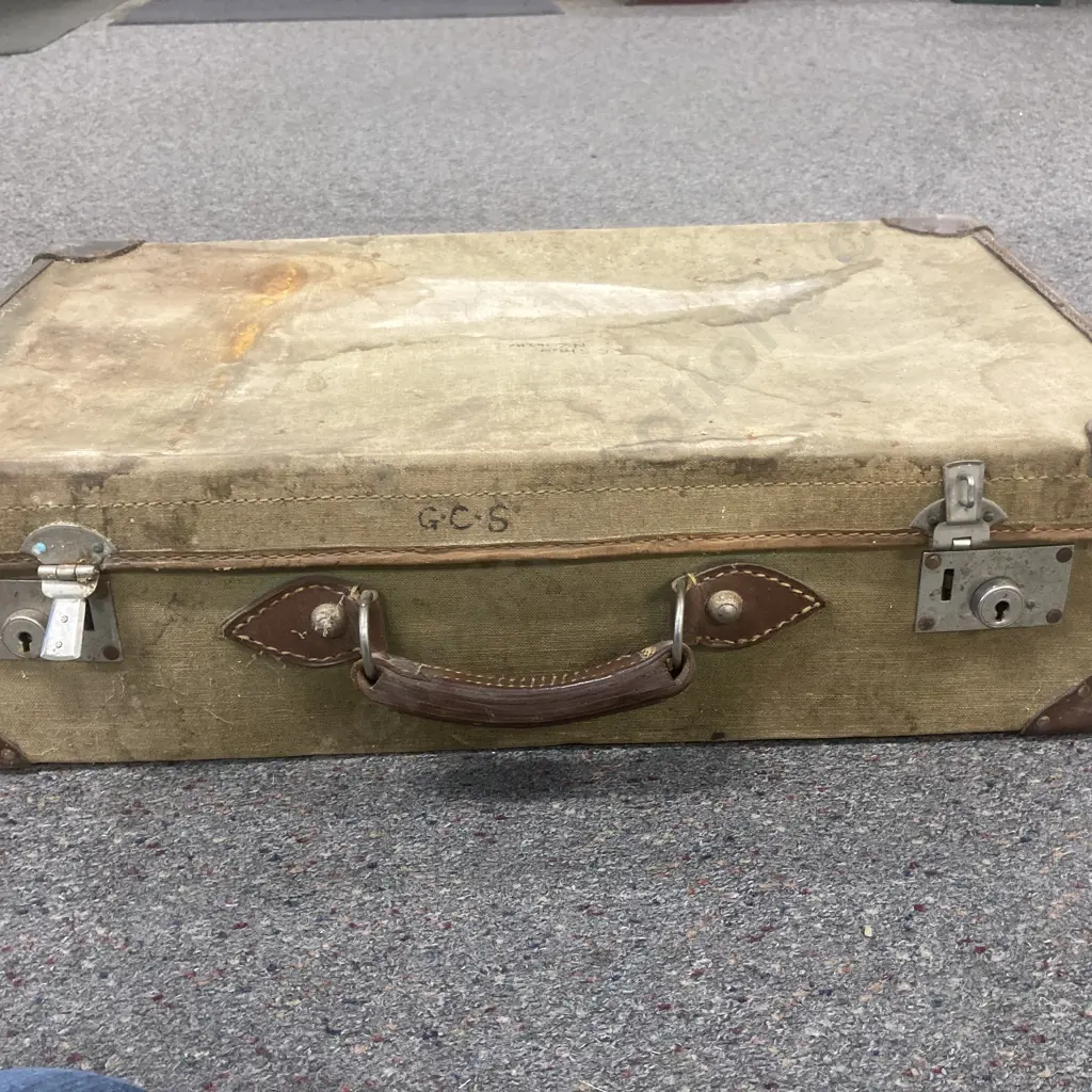 Vintage 1940s British Military Fibre Suitcase, Stamped F. Ltd 1940 (Frenchs Ltd London?) H18 W67 D38cm Image 1++