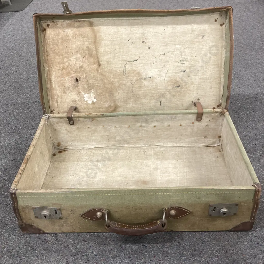 Vintage 1940s British Military Fibre Suitcase, Stamped F. Ltd 1940 (Frenchs Ltd London?) H18 W67 D38cm Image 1++