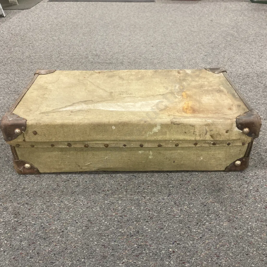 Vintage 1940s British Military Fibre Suitcase, Stamped F. Ltd 1940 (Frenchs Ltd London?) H18 W67 D38cm Image 1++