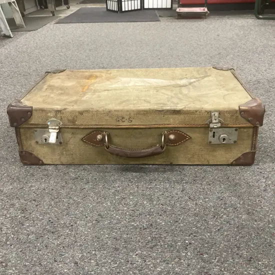 Vintage 1940s British Military Fibre Suitcase, Stamped F. Ltd 1940 (Frenchs Ltd London?) H18 W67 D38cm