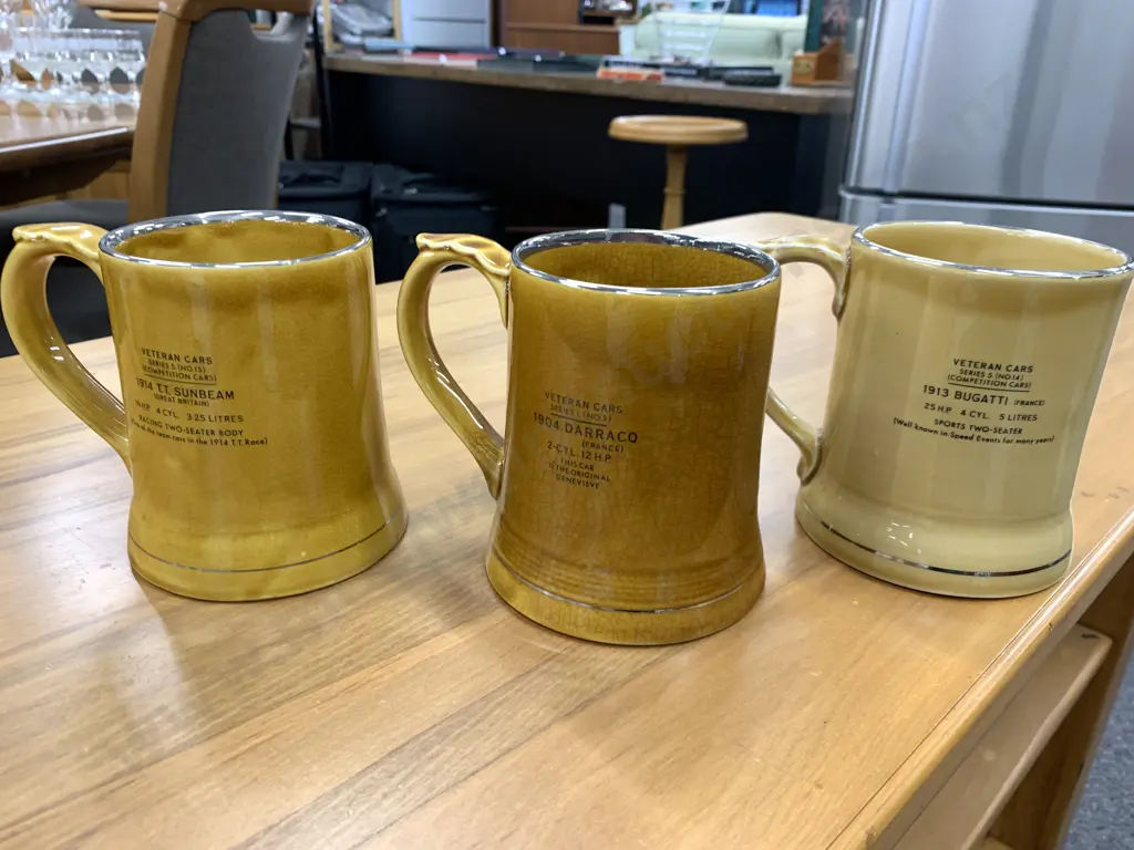 Selection Of Vintage Wade Veteran Beer Tankards x3 Including Bugatti, Darraco & Sunbeam Image 1++