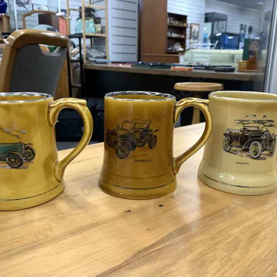 Selection Of Vintage Wade Veteran Beer Tankards x3 Including Bugatti, Darraco & Sunbeam