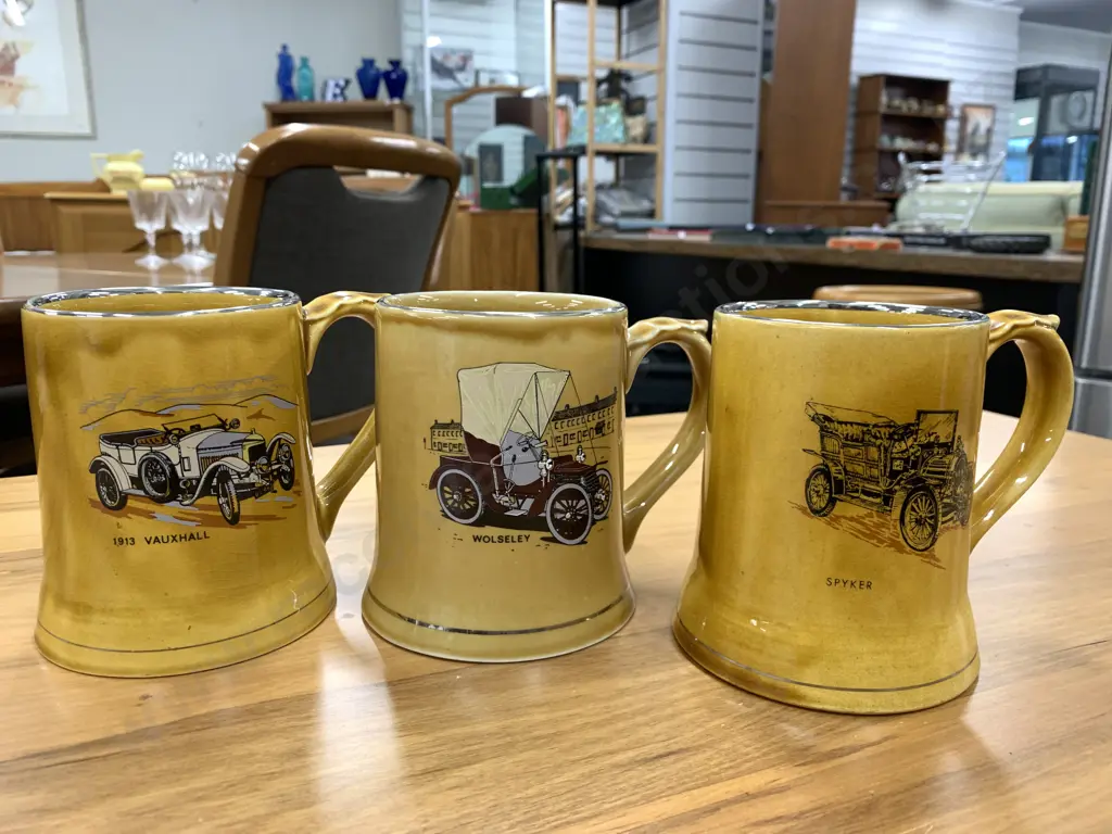 Selection Of Vintage Wade Tankards x3 Including 1913 Vauxhall, Wolseley & Spyker  Image 1++