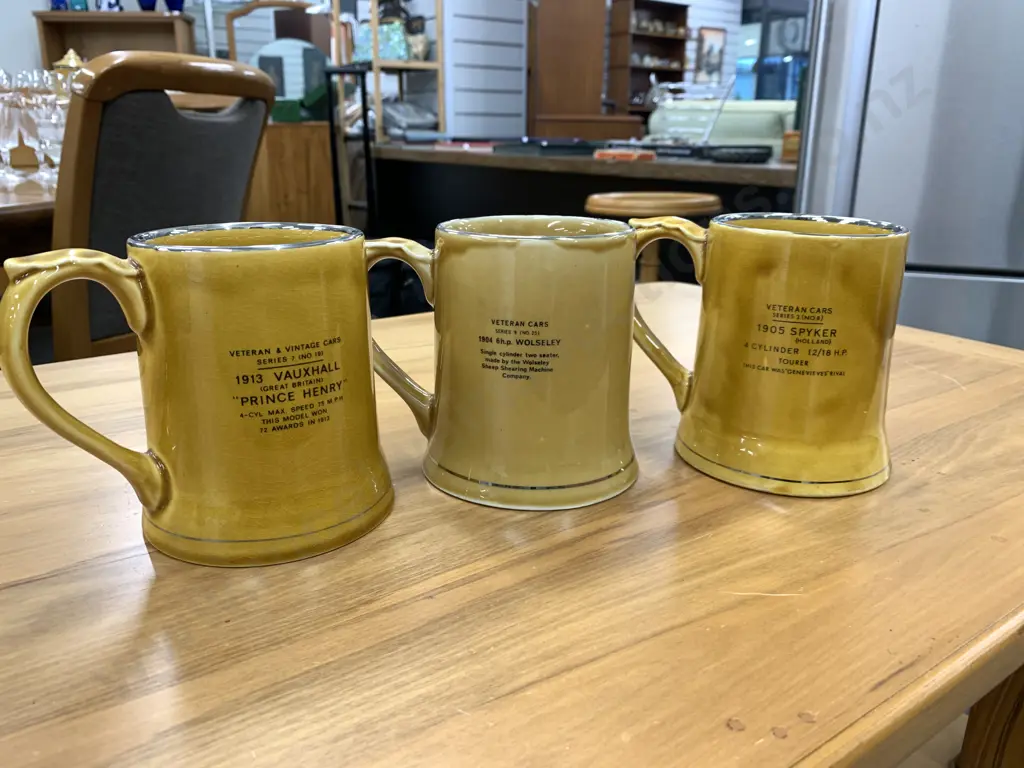 Selection Of Vintage Wade Tankards x3 Including 1913 Vauxhall, Wolseley & Spyker  Image 1++