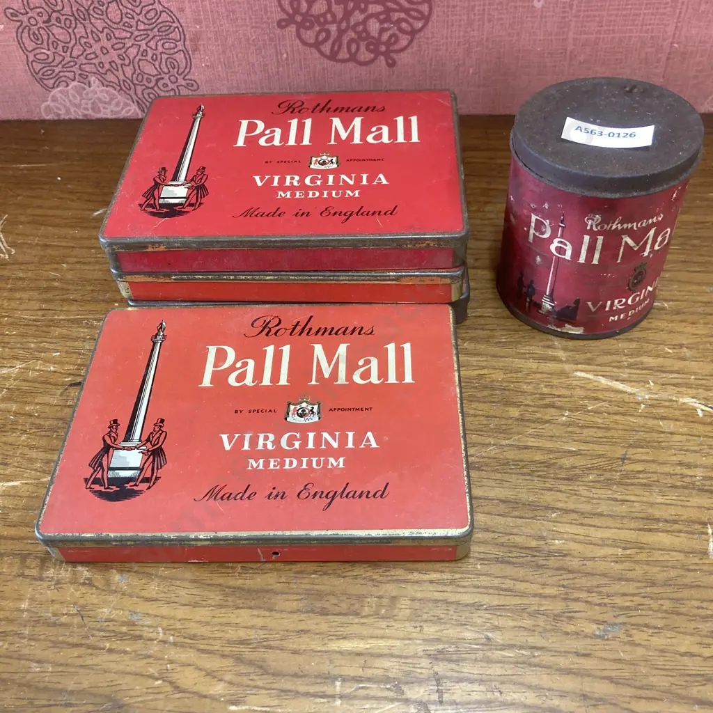 Vintage Round Rothmans Pall Mall Cigarette Tin & Four Flat Tins Image 1++
