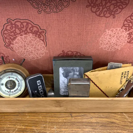 Assortment Of Vintage Items Including Barometer, Logitech G500, Coasters, Whistle Etc