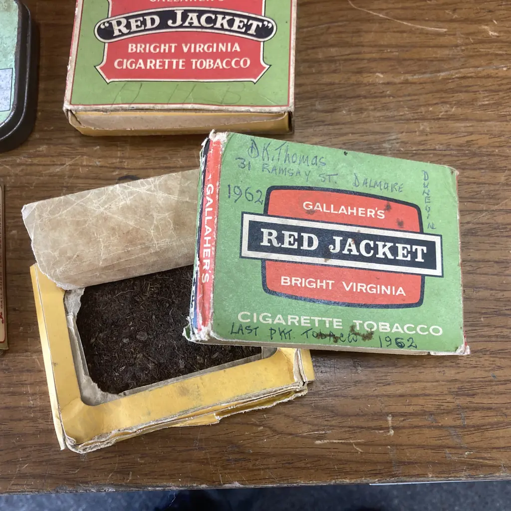 Pair of Vintage Gallaher's Red Jacket Cigarette Tobacco (One Unused), Four Assorted "Park Drive" Tobacco, New Zealand Image 1++