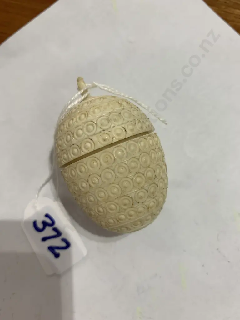 Miniature Ivory? Egg shaped screw container with mini handpainted and gilded internal egg Image 1++