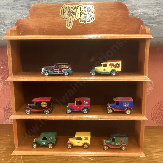 Matchbox Collectables Assorted Beer Wagons x 8 With Wood Display Shelf, 40 x 36cm