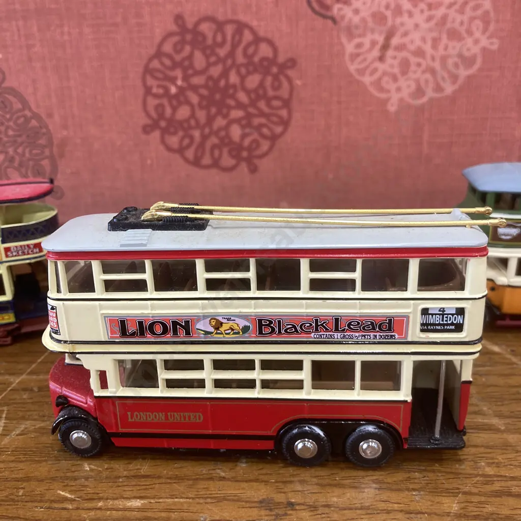 Matchbox Y10 Diddler Trolleybus Lion Black Lead,1930 Leyland Titan Van Houten Cocoa,1920 Preston Tramcar YorkshireRelish Image 1++