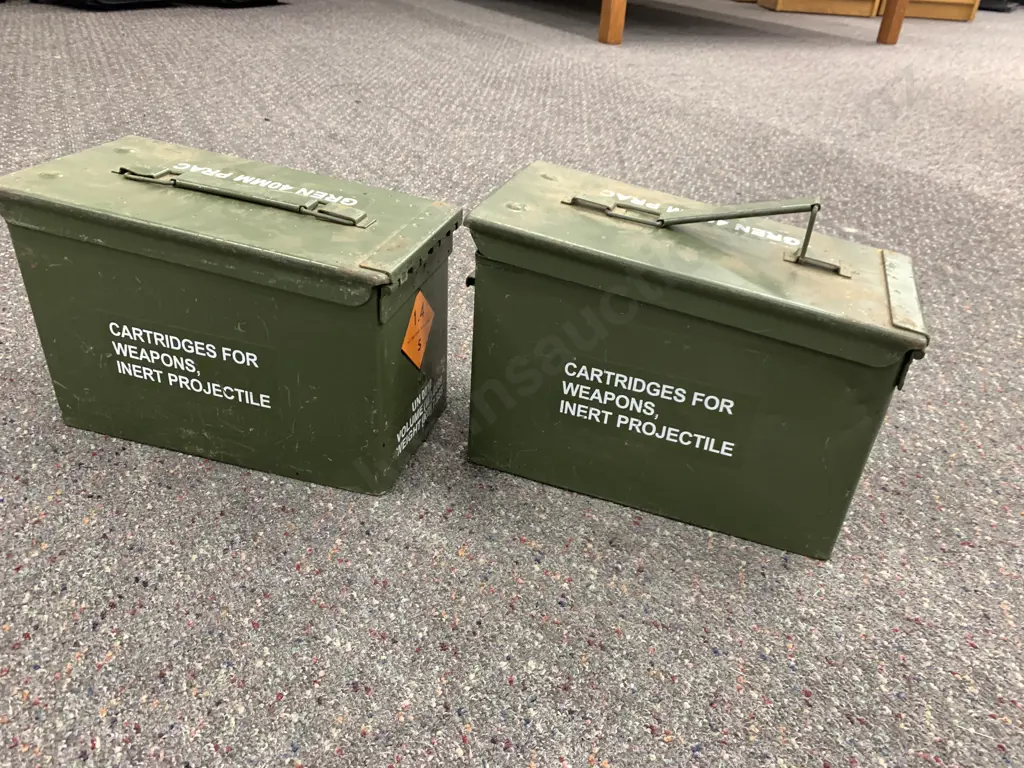 Pair of Steel Ammo Tins - Grenade Rifle Practice 40mm Practice 18 Rounds Image 1++