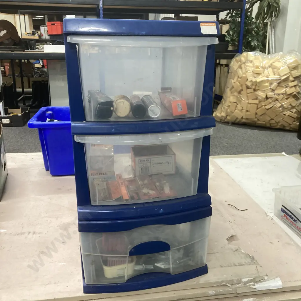 Taurus 3 Drawer Unit, Assorted Fuel Cells, Ramset & Paslode Items, Building Toggles & Plugs Etc Image 1++