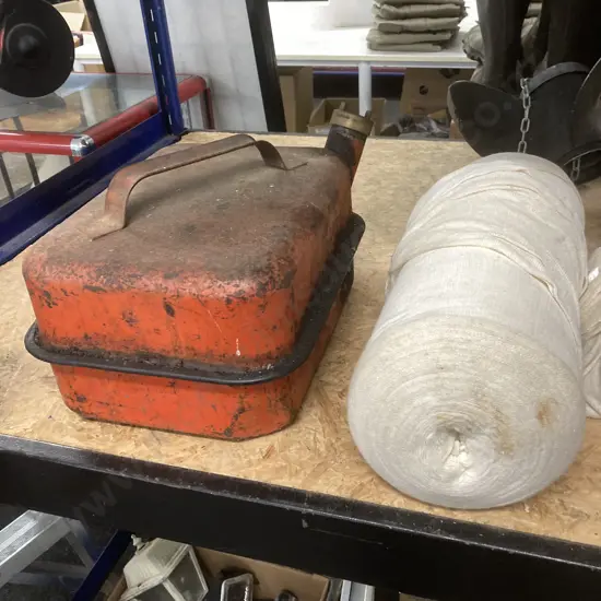 Vintage Lesco 10 Litre Fuel Can, Fuel & Roll of Mutton Cloth