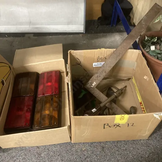 Box Lot Vintage Tools, Rapier Ratchet Screwdriver, Sharpening Stone, New Tail Lights Etc