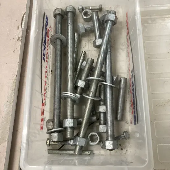 Clear Bin of Threaded Rod & Nuts, Nuts & Bolts Etc