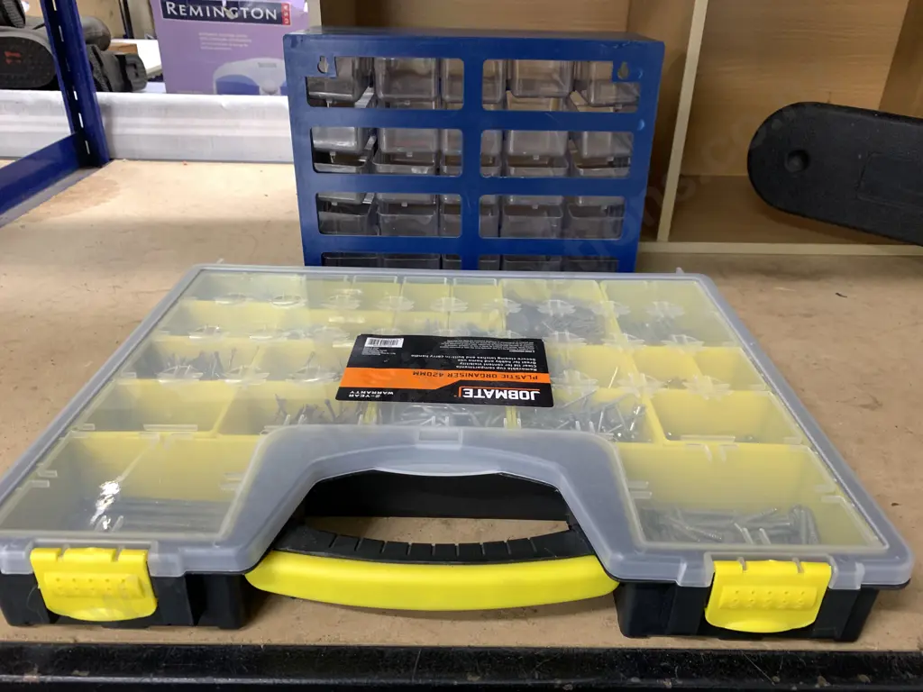 Job Mate Plastic Organiser 420mm With Nails, Latches Etc And 25 Compartment Sorter Box Image 1++