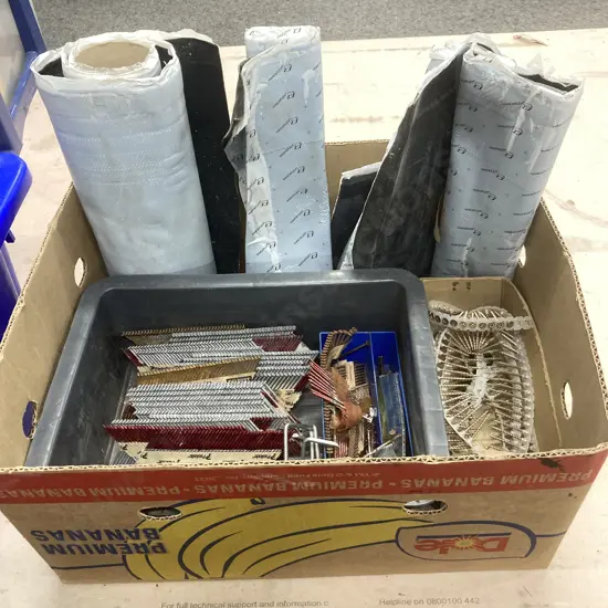 Box of Wakaflex Off-Cuts, Strip Nails, Z Nails, Etc