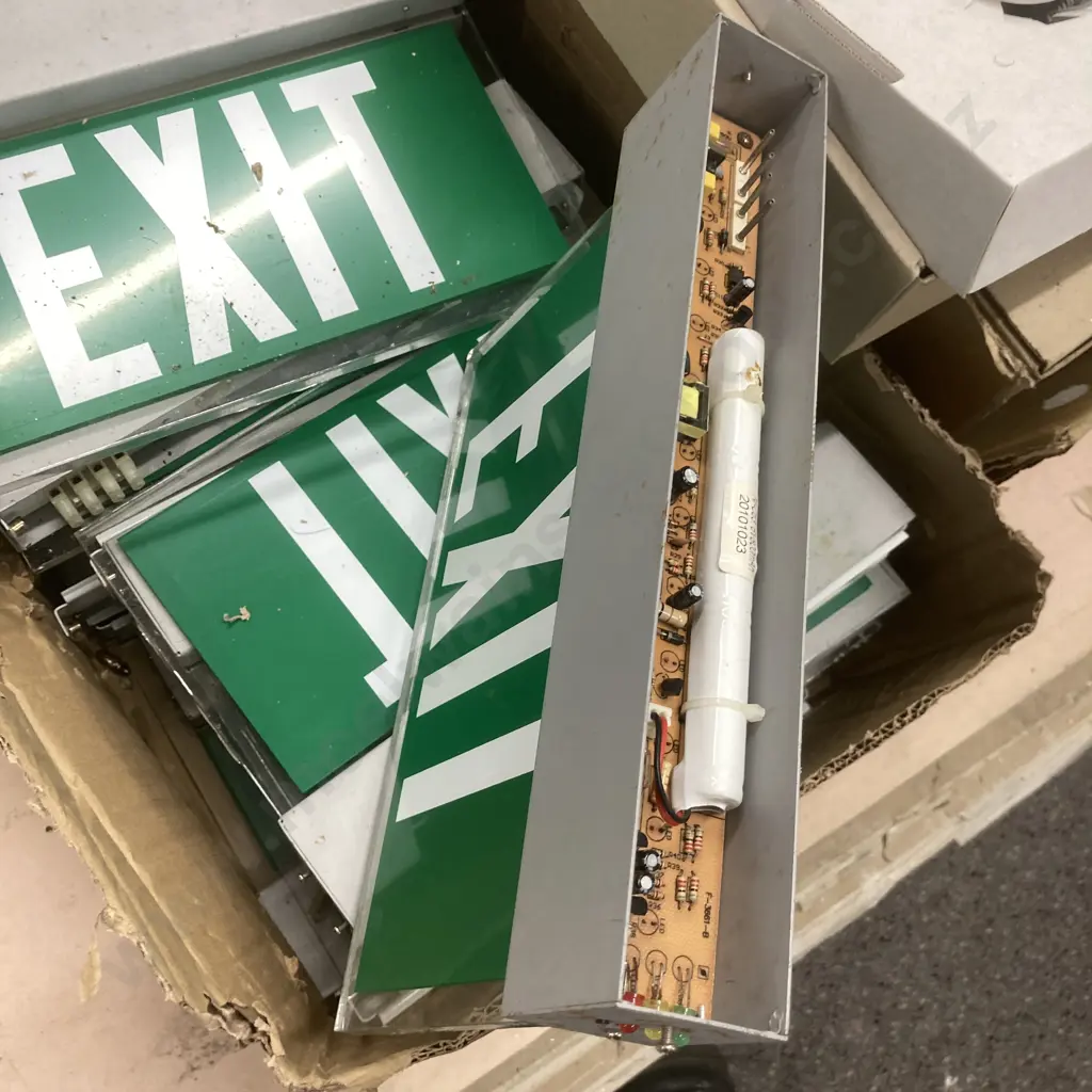 2 Boxes of Assorted Exit Light, Emergency Light Items Etc Image 1++