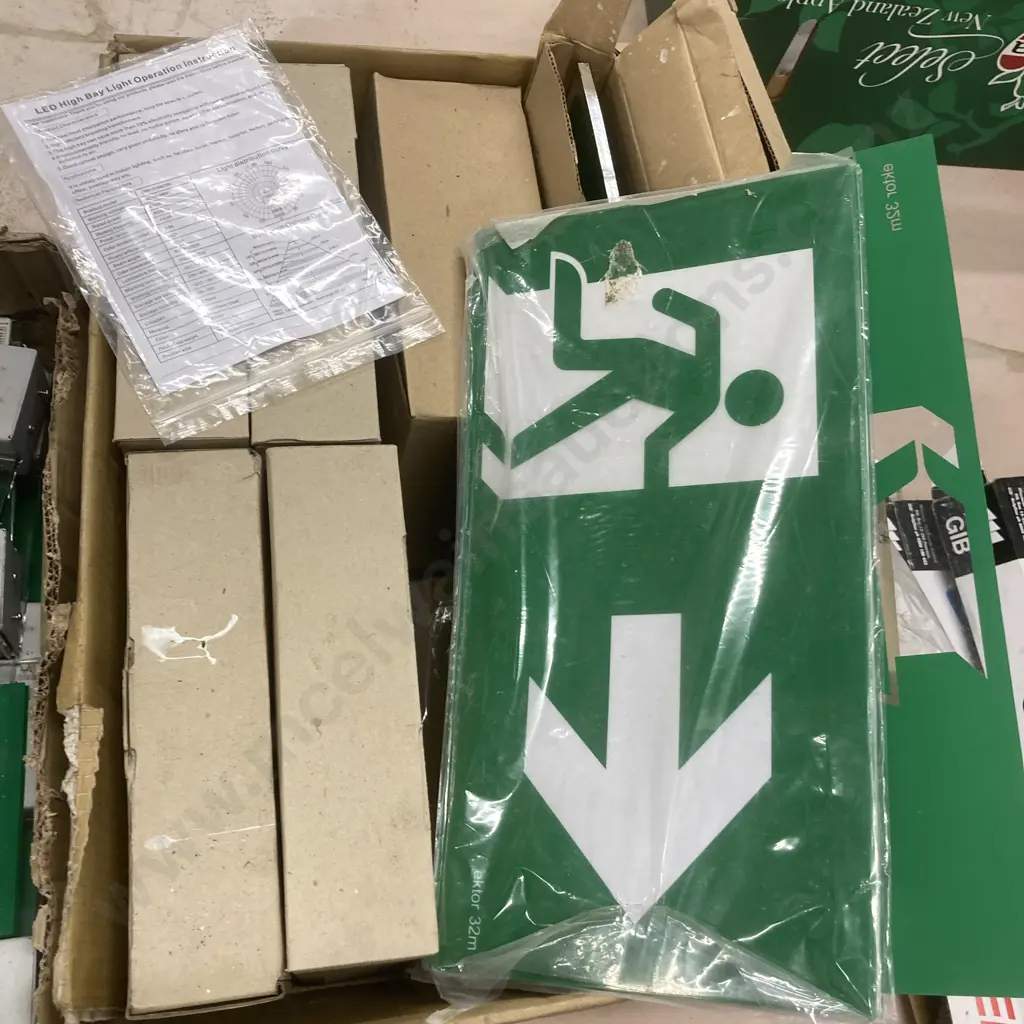 2 Boxes of Assorted Exit Light, Emergency Light Items Etc Image 1++