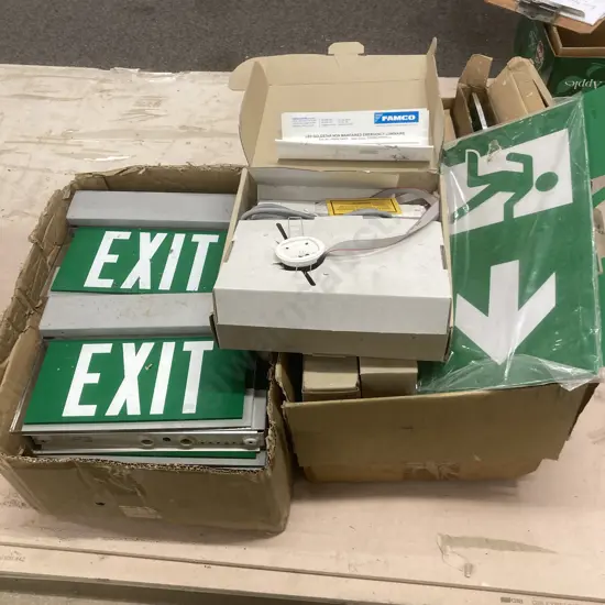 2 Boxes of Assorted Exit Light, Emergency Light Items Etc