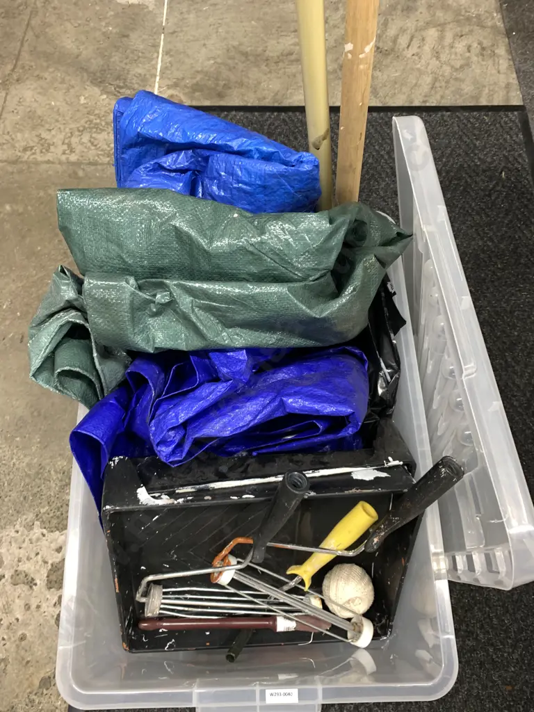 Clear Lidded Bin, Tarps, Paint Trays, Rollers Etc Image 1++