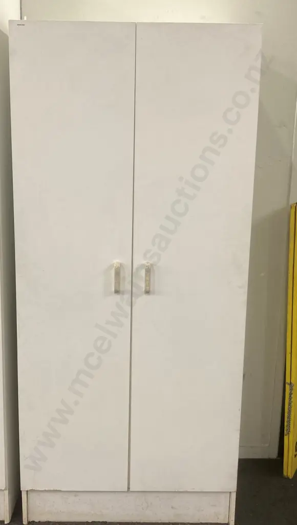 White Double Door Broom Cupboard (Shelved One Side) H181 W80.5 D49cm Image 1++