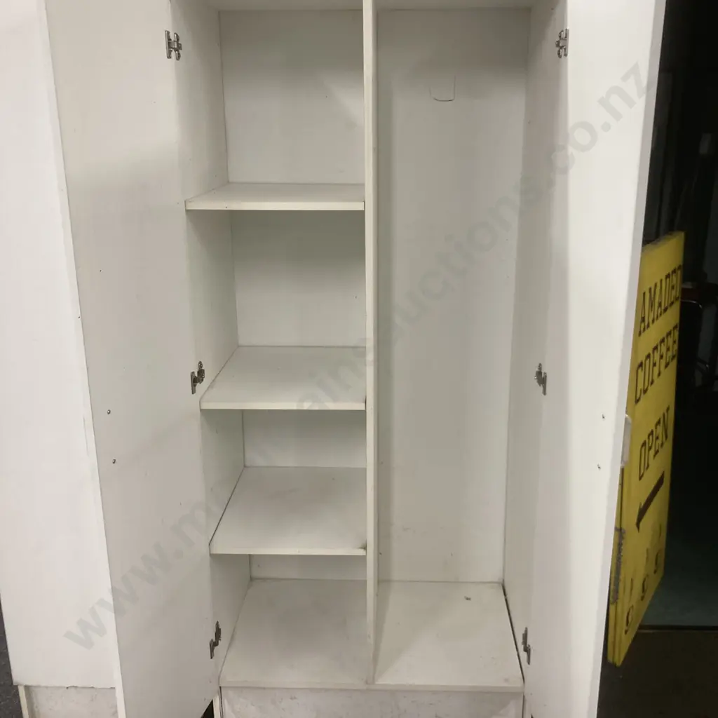 White Double Door Broom Cupboard (Shelved One Side) H181 W80.5 D49cm Image 1++