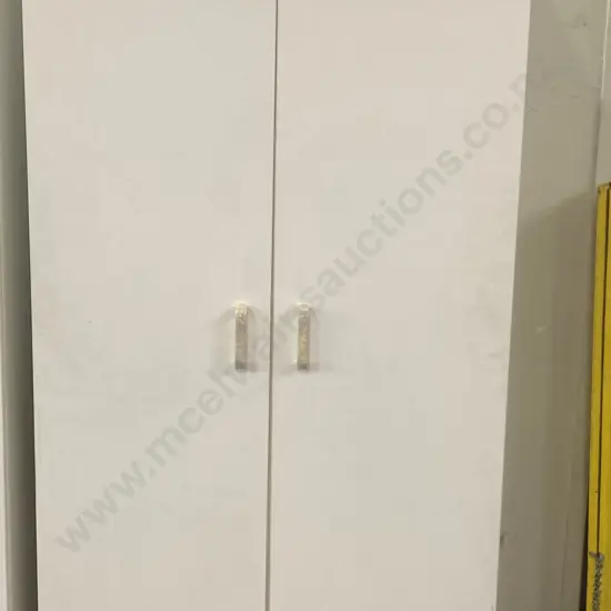 White Double Door Broom Cupboard (Shelved One Side) H181 W80.5 D49cm