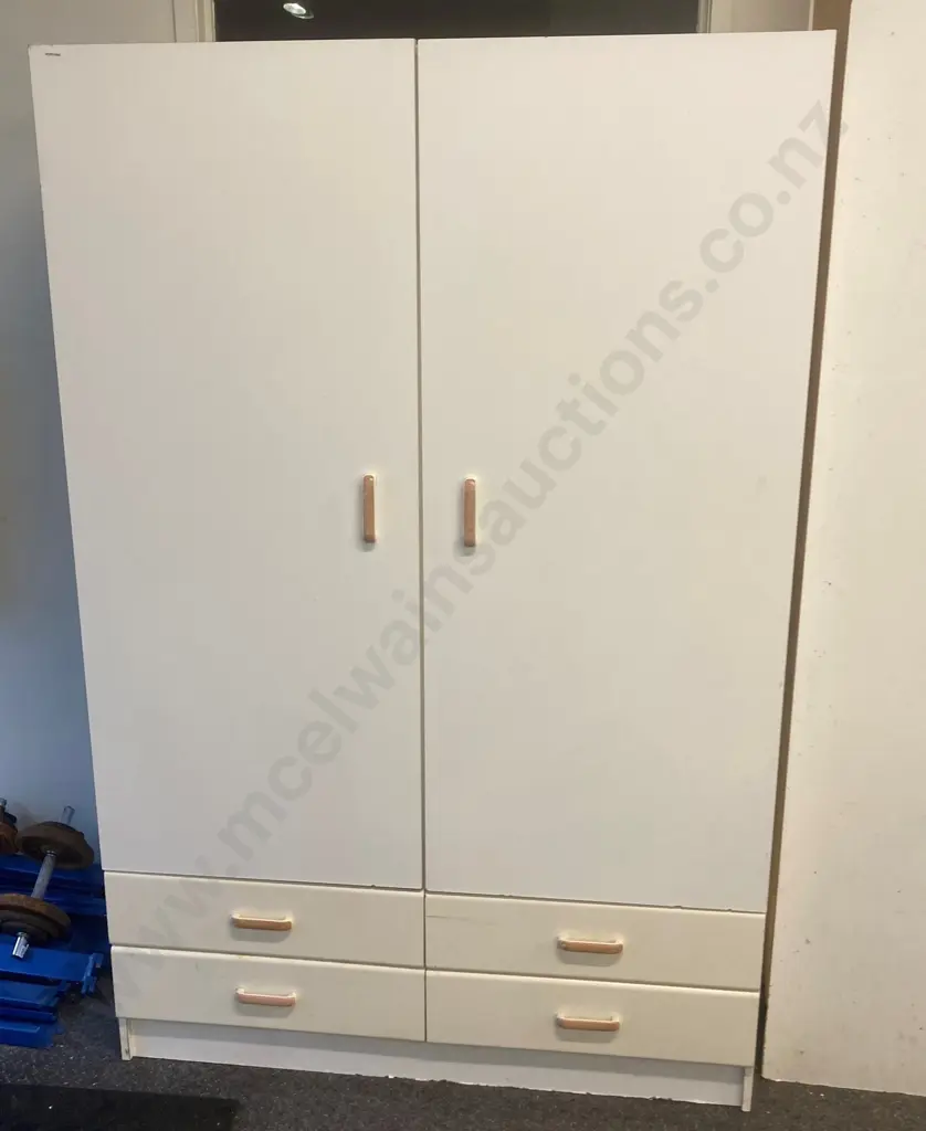 White Double Door Wardrobe, 4 Drawers At Base, H183 W120 D55cm Image 1++