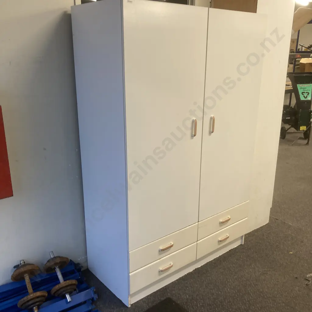 White Double Door Wardrobe, 4 Drawers At Base, H183 W120 D55cm Image 1++