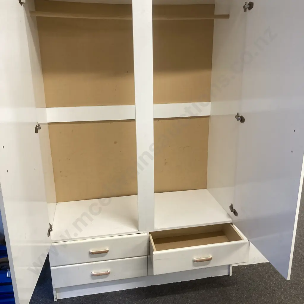 White Double Door Wardrobe, 4 Drawers At Base, H183 W120 D55cm Image 1++