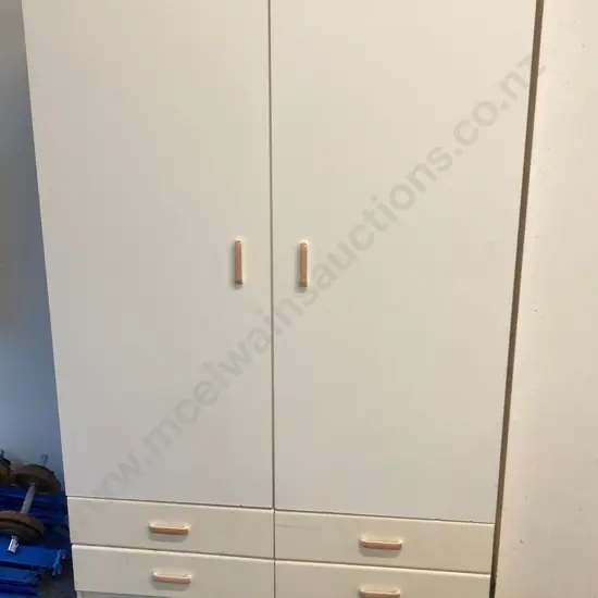 White Double Door Wardrobe, 4 Drawers At Base, H183 W120 D55cm