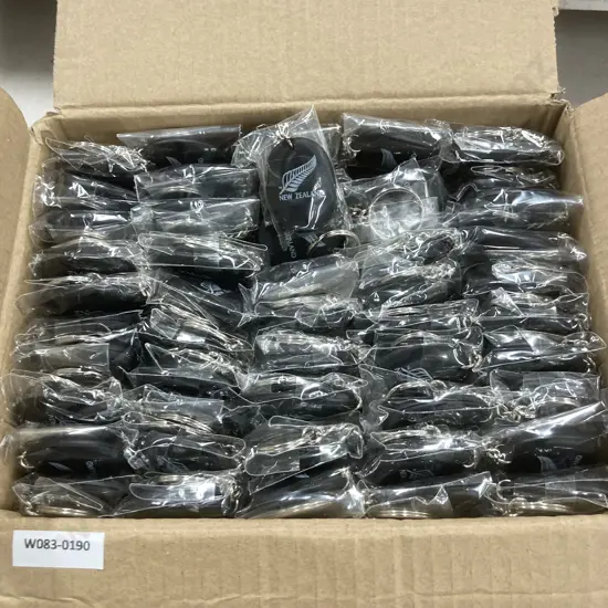 Box Lot of 100 New "New Zealand" Key Rings With Push Button LED Torch