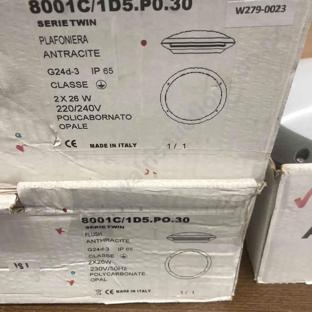 Lot of 3 New Ceiling Lights - Augenti Illuminazione 8001C/1D5.PO.30 Plafoniera & Flush Anthracite, 2x26W, IP65 Image 1++