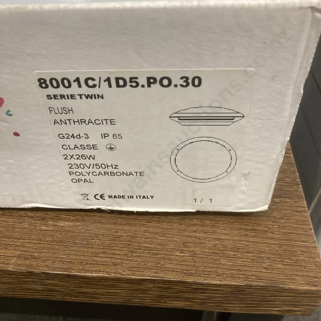 Lot of 3 New Ceiling Lights - Augenti Illuminazione 8001C/1D5.PO.30 Plafoniera & Flush Anthracite, 2x26W, IP65 Image 1++