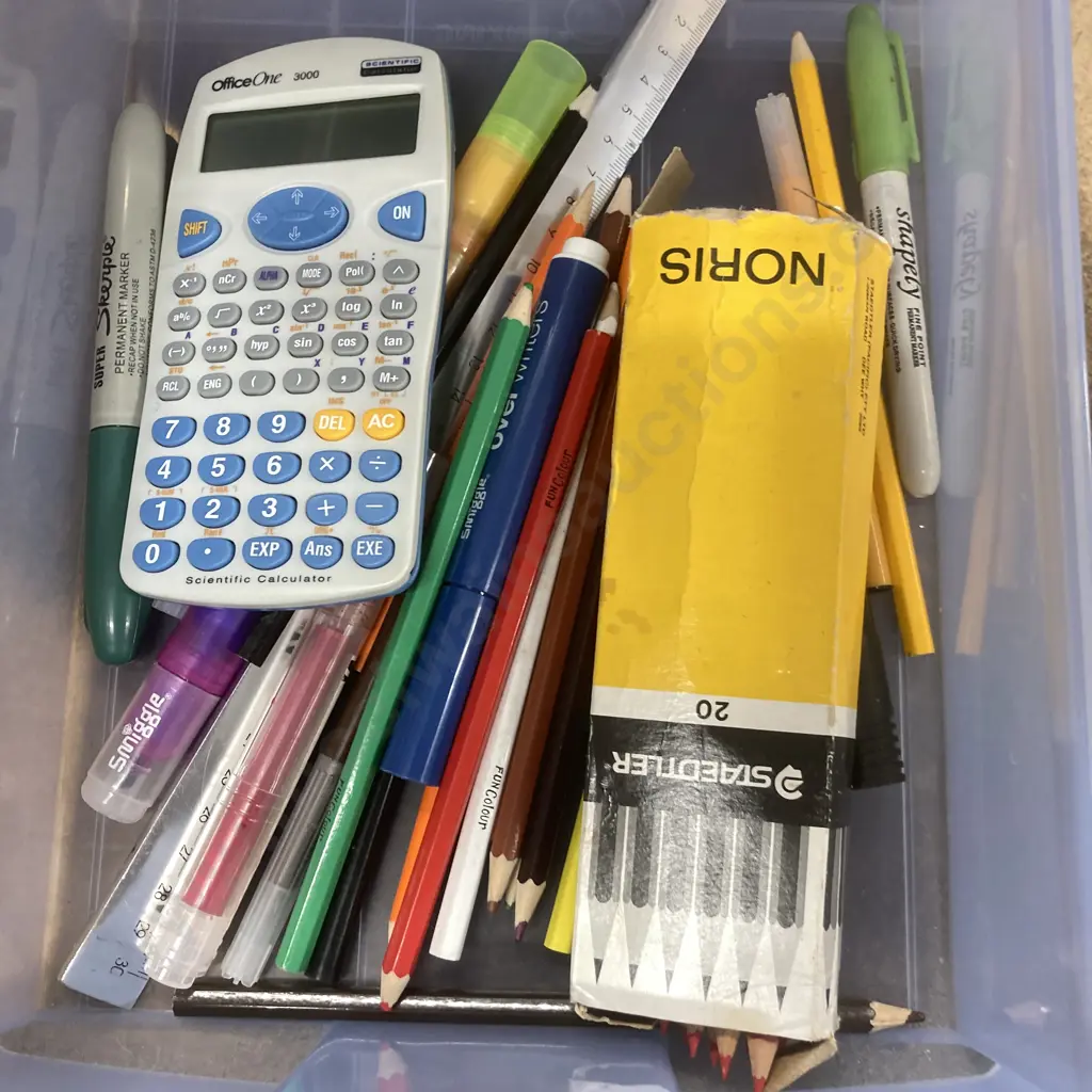Plastic 4 Drawer Unit, H39 W25 D35cm, With Pens, Pencils, Felt Pens, Highliters, Calculator Etc Image 1++