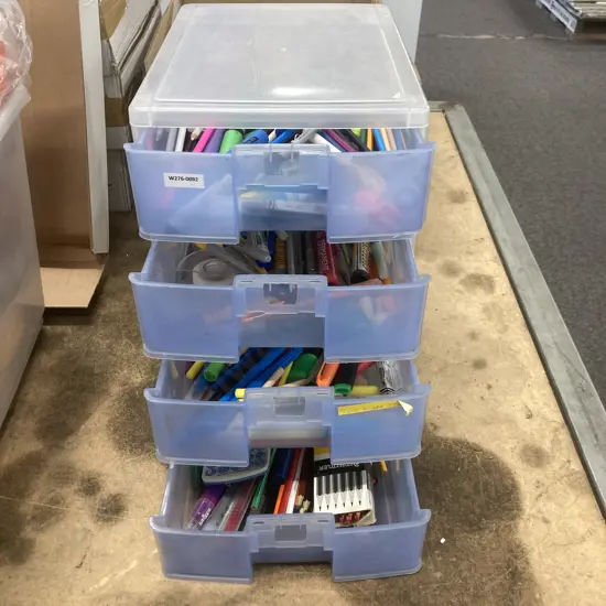 Plastic 4 Drawer Unit, H39 W25 D35cm, With Pens, Pencils, Felt Pens, Highliters, Calculator Etc