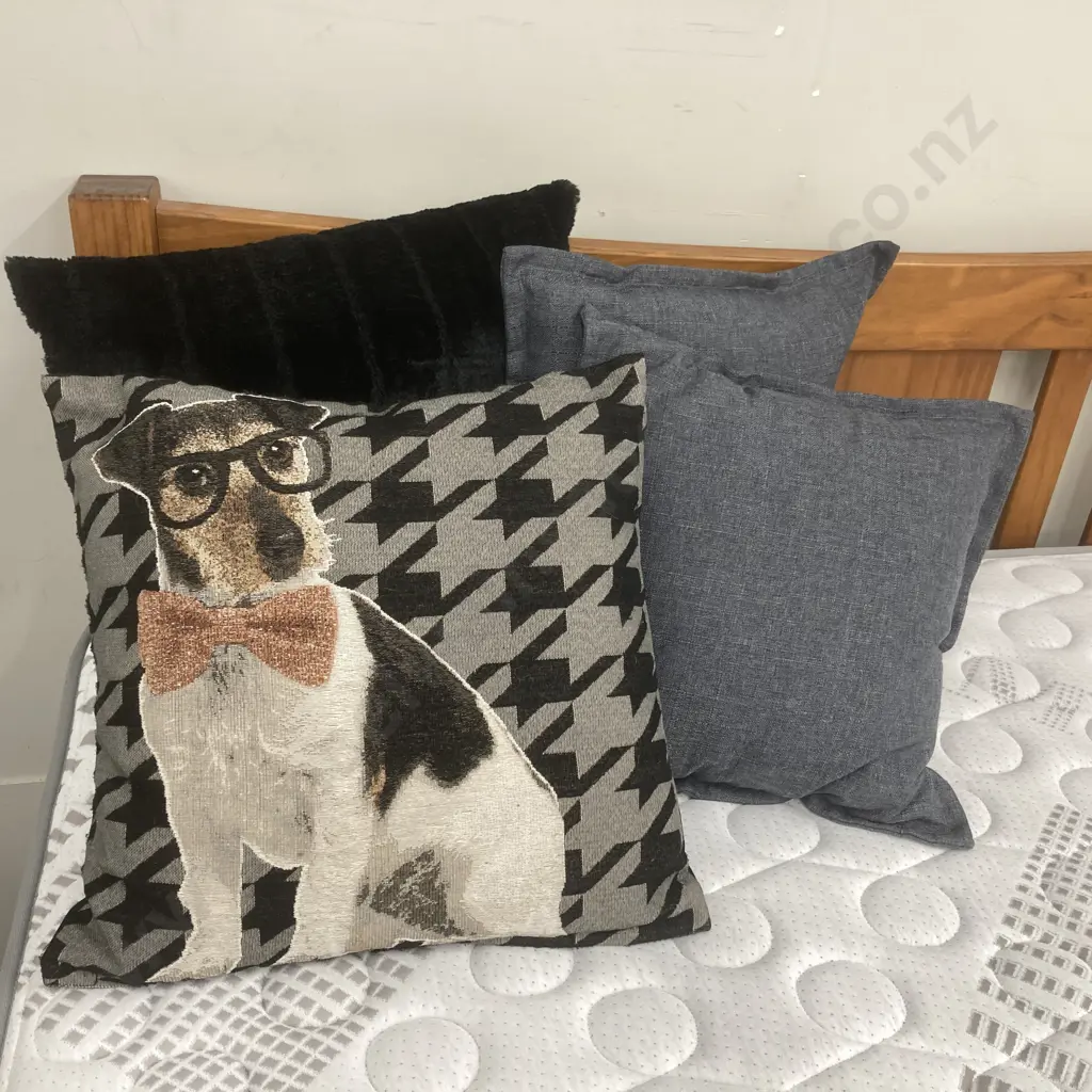 Cushions x 4, Assorted Black, Grey & Dog Image 1++