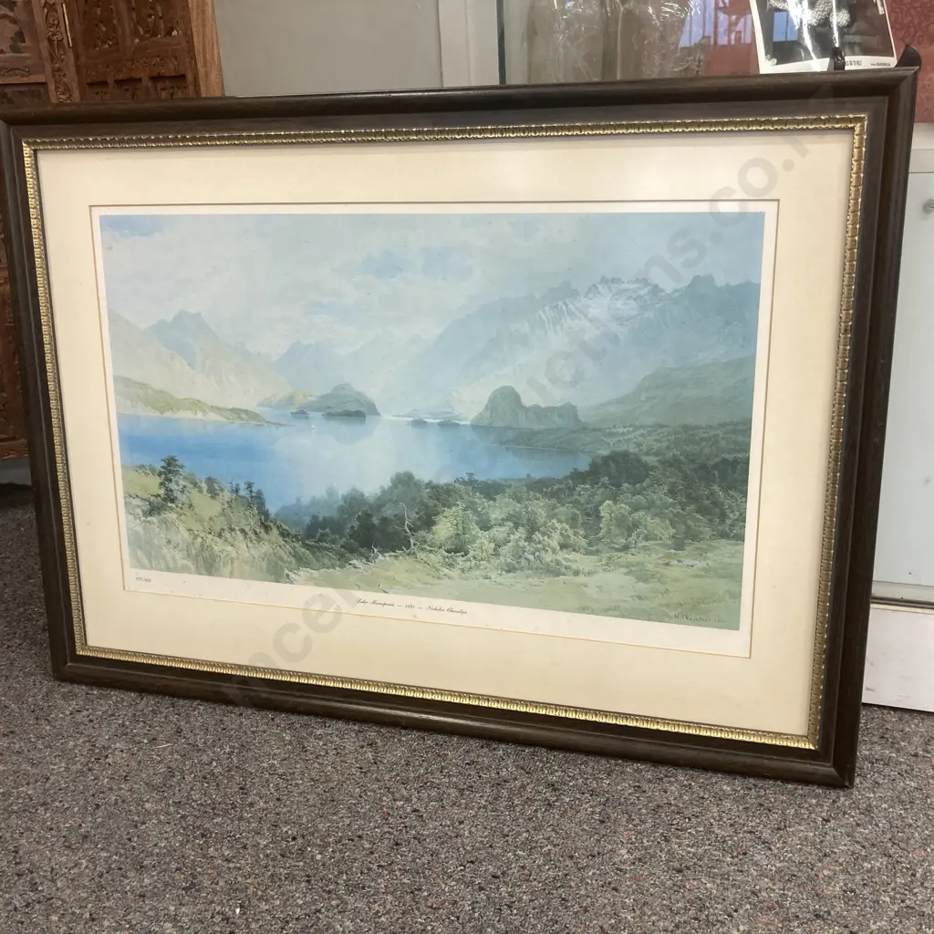 Framed Artwork by Nicholas Chevalier Titled Lake Manapouri 375/425, 58 x 80cm Image 1++