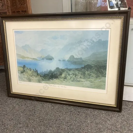 Framed Artwork by Nicholas Chevalier Titled Lake Manapouri 375/425, 58 x 80cm