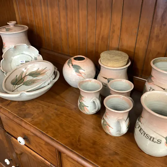 Large Selection Of Pottery Items Including Tea, Coffee, Flour Cannister, Mugs Etc
