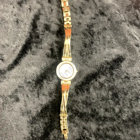 Ladies Gold Colour Anne Klein Watch, Diamantes Around Face
