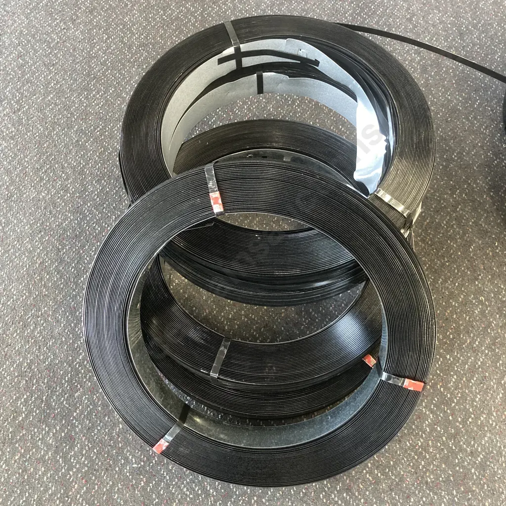 Fifteen Rolls of 16mm Black High Tensile? Steel Strapping, 45-50Kg? Each Roll, 545mm Dia, 60mm Core Image 1++