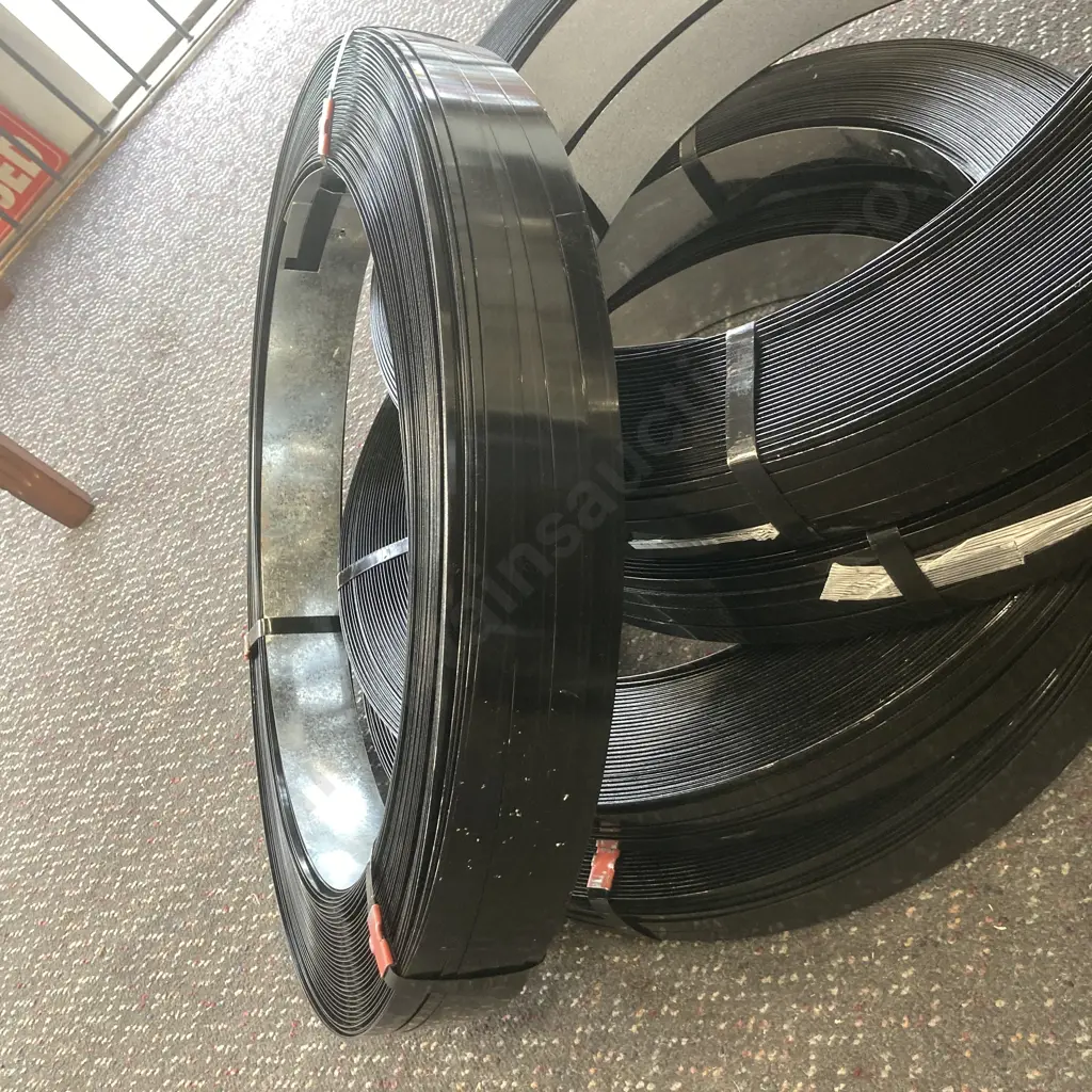 Fifteen Rolls of 16mm Black High Tensile? Steel Strapping, 45-50Kg? Each Roll, 545mm Dia, 60mm Core Image 1++