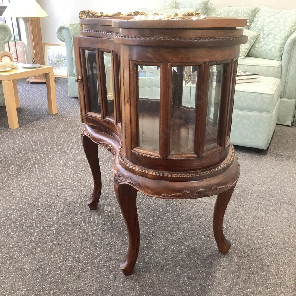 Mahogany Kidney Shaped Cocktail Cabinet With Lift Off Tray Top Above Bevelled Glass Panels, H78 W73 D50cm Image 1++