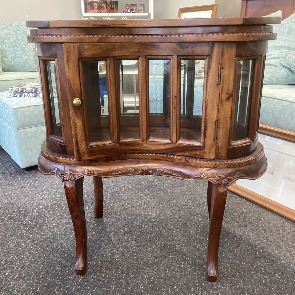 Mahogany Kidney Shaped Cocktail Cabinet With Lift Off Tray Top Above Bevelled Glass Panels, H78 W73 D50cm Image 1++