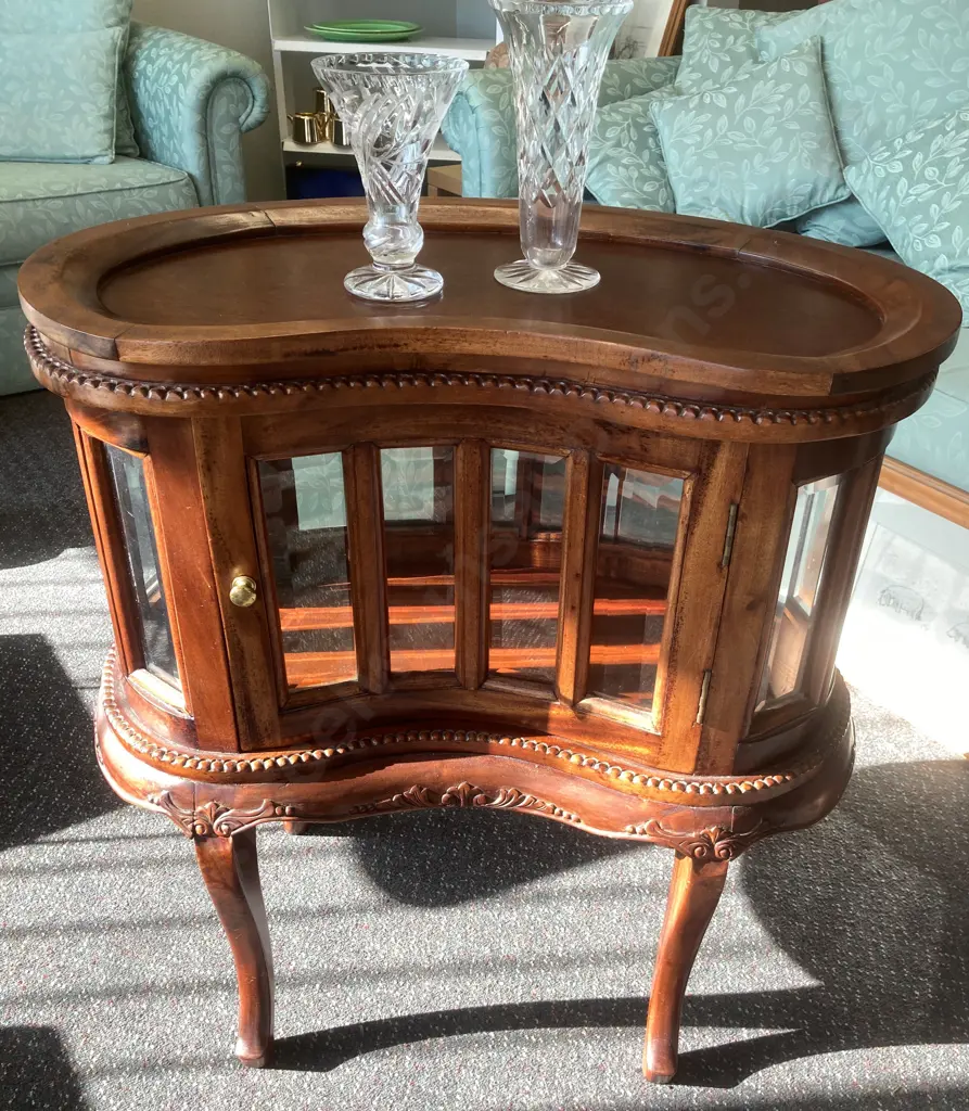 Mahogany Kidney Shaped Cocktail Cabinet With Lift Off Tray Top Above Bevelled Glass Panels, H78 W73 D50cm Image 1++