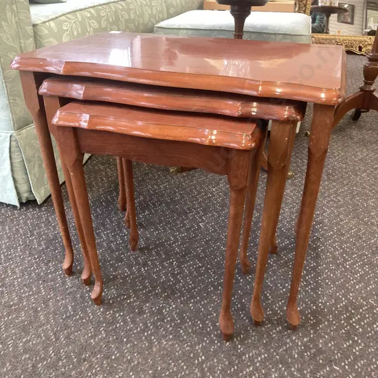 Mahogany Nest Of Three Tables, Cabriole Legs