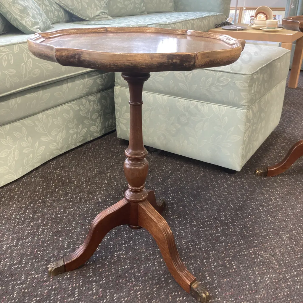 Mahogany Wine Table, Tri Leg, Scalloped Edge, Brass Claw Feet, H54cm Image 1++