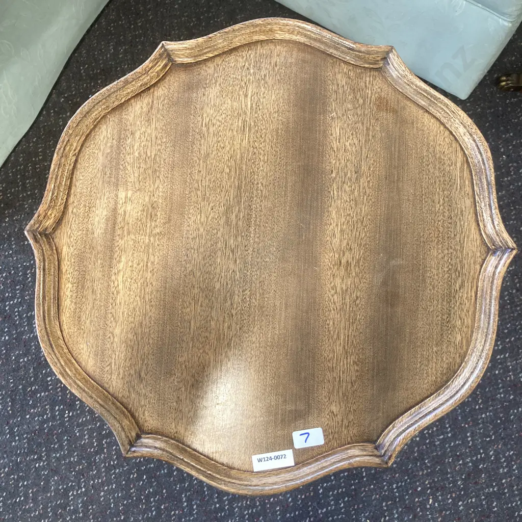 Mahogany Wine Table, Tri Leg, Scalloped Edge, Brass Claw Feet, H54cm Image 1++